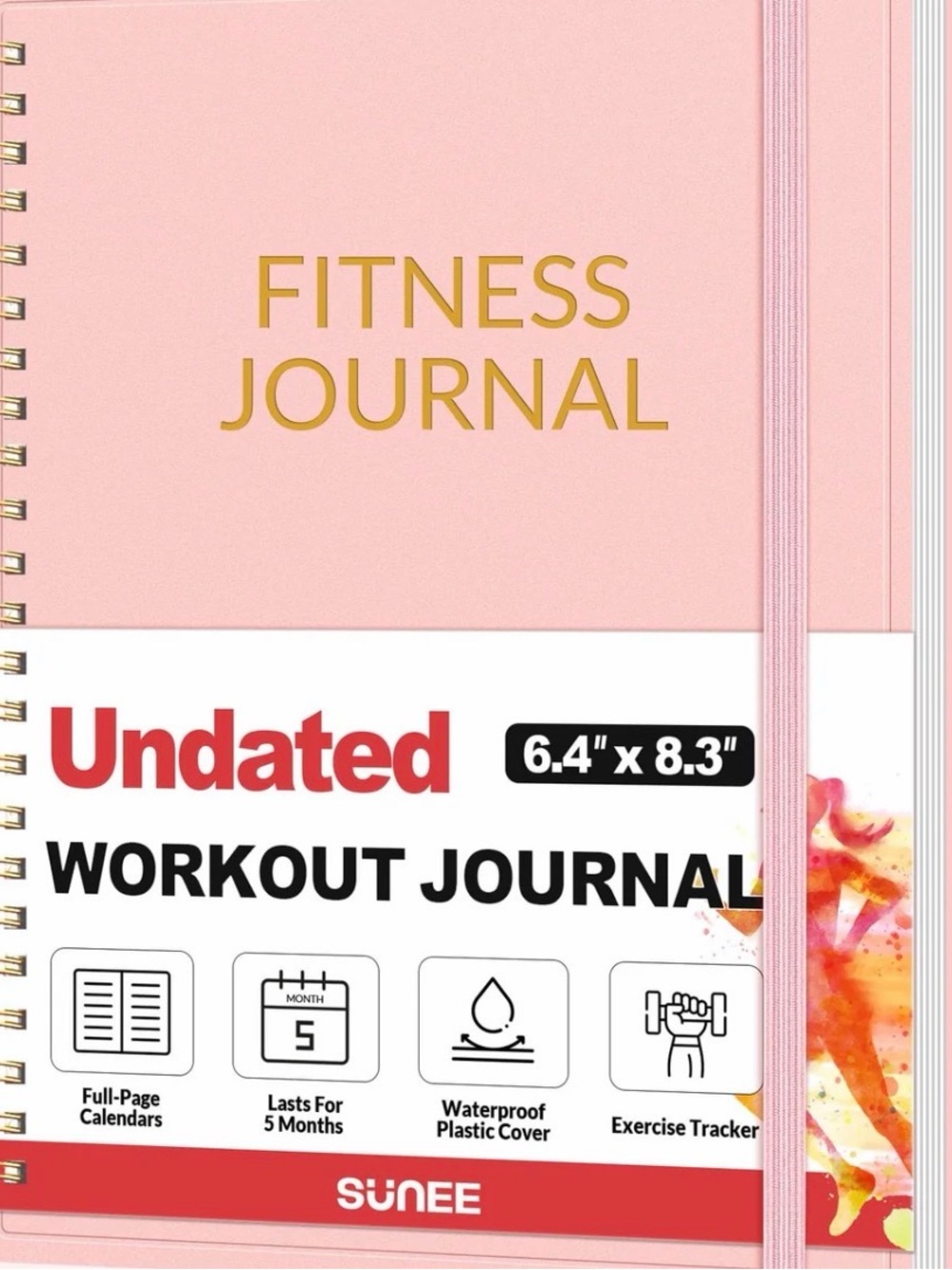 MWT SUNEE Pink Fitness Journal - Undated Workout Notebook Planner A4